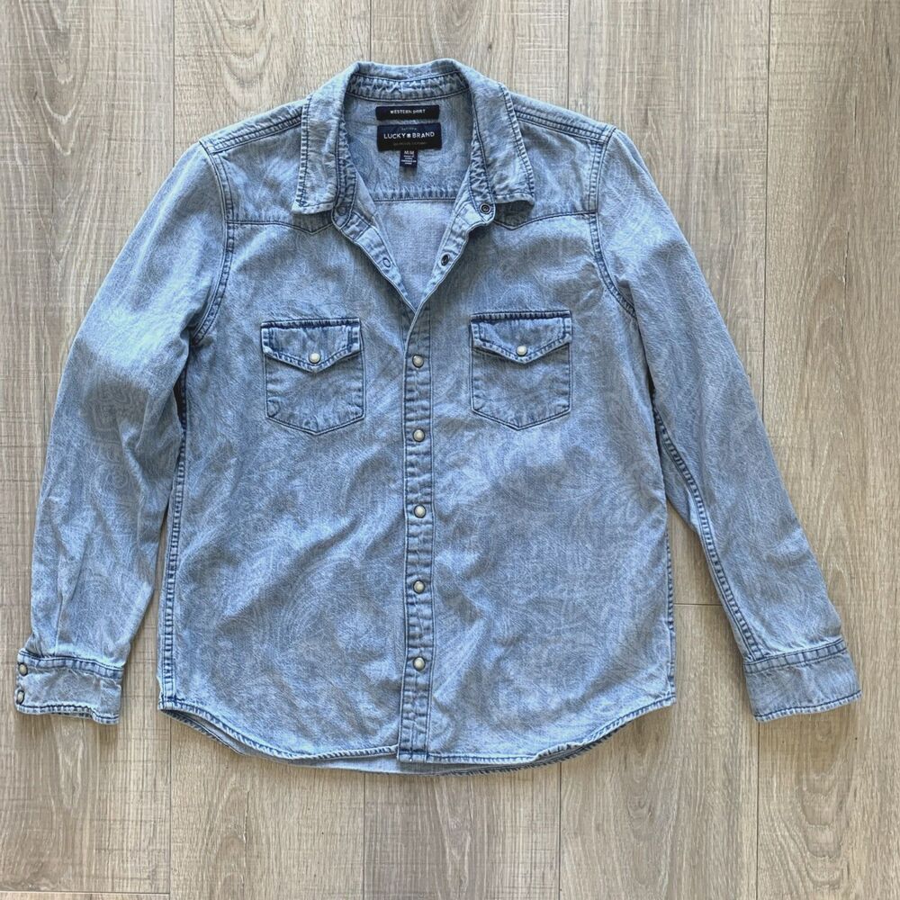 Lucky Brand Denim Pearl Snap Long Sleeve Western Shirt Paisley Print Womens M